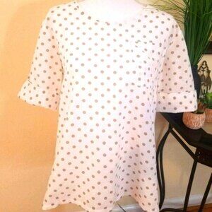 NWT Symple NYC beige polka dot linen cotton blouse top